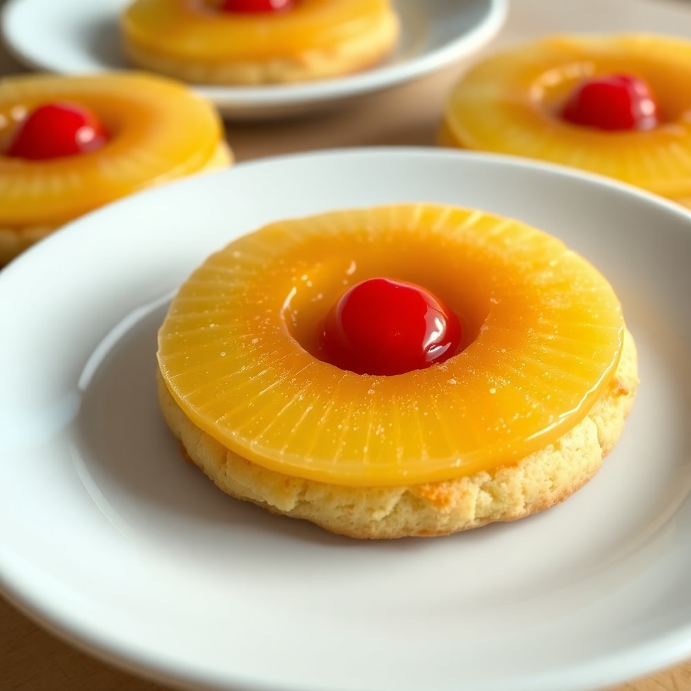 Pineapple Upside Down Sugar Cookies on a Plate
