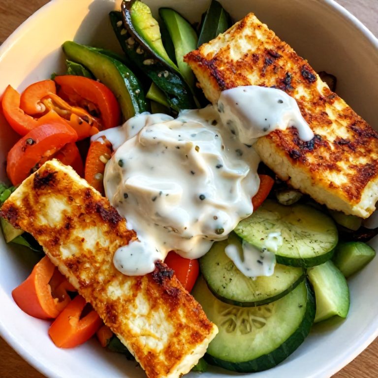 quick crispy halloumi greek power bowl