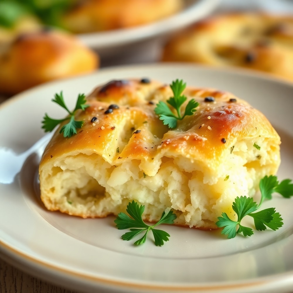 Plated Garlic Parmesan Focaccia with fresh parsley