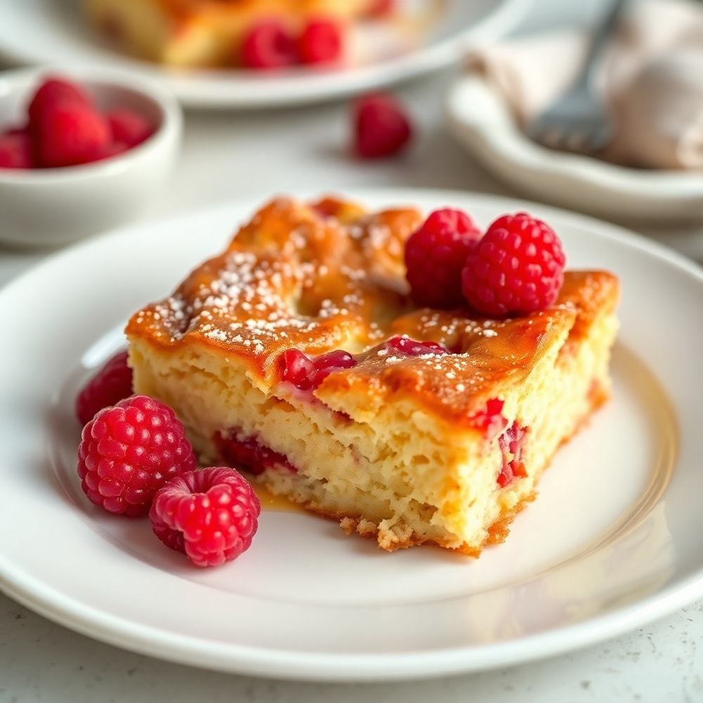 Raspberry Cheesecake French Toast Casserole Served