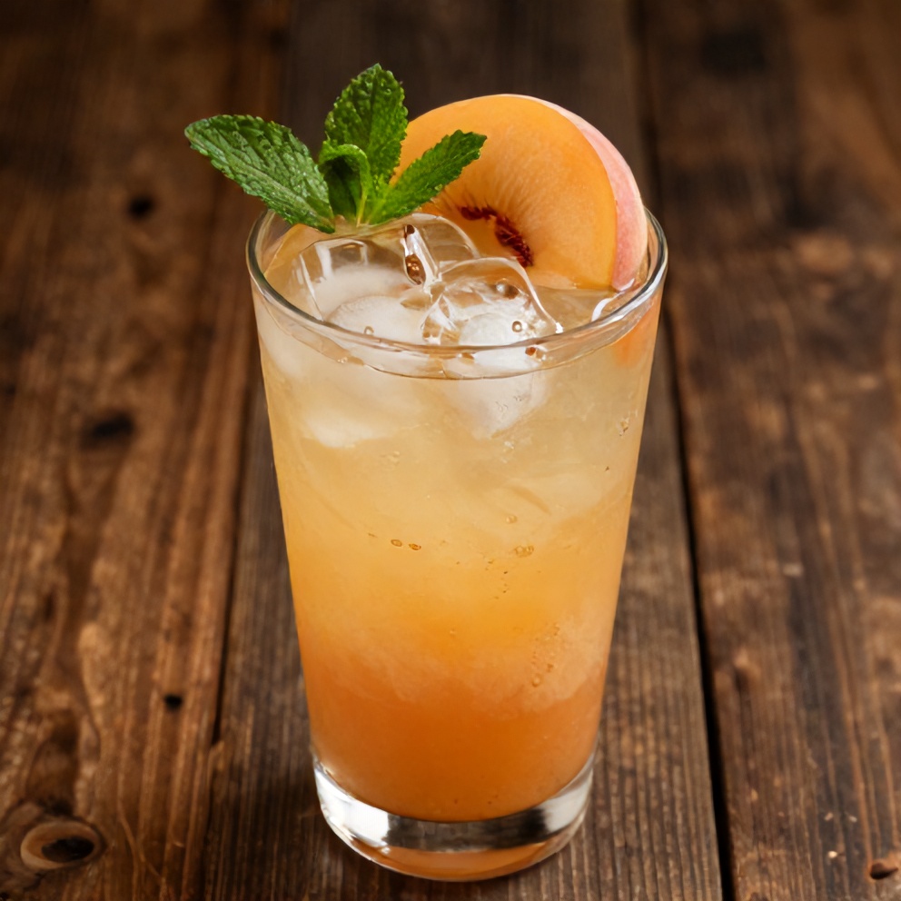 Glass of Refreshing Peach Lemonade with ice