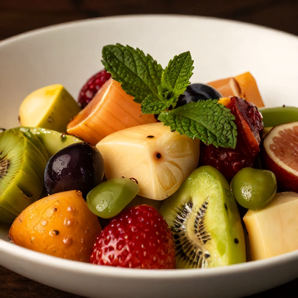 Plated serving of refreshing summer fruit salad