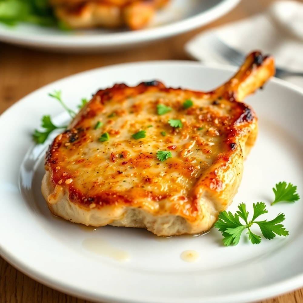 Plated Sheet Pan Lemon Garlic Pork Chops