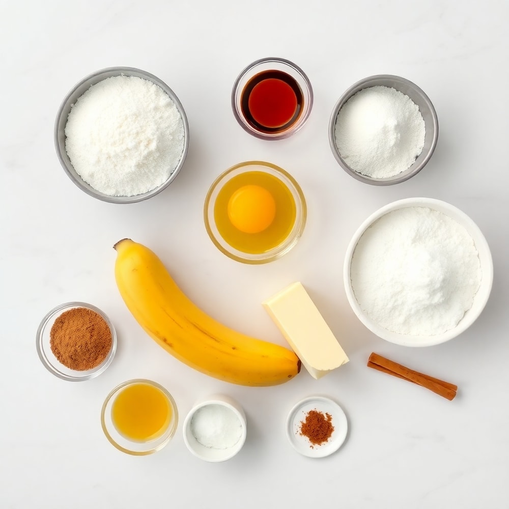 Banana, flour, sugar, eggs, and other ingredients for Banana Bread Cookies