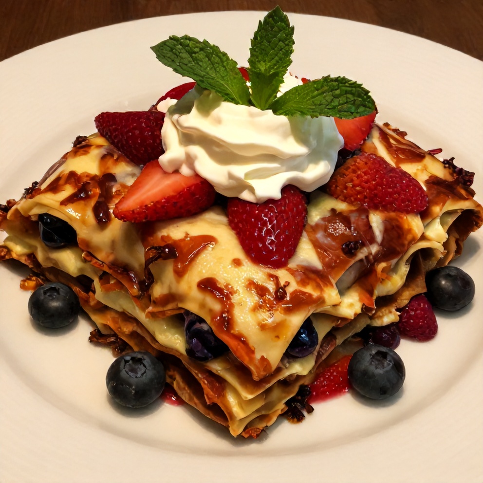 Plated serving of Strawberry Blueberry Dessert Lasagna with a dollop of whipped cream