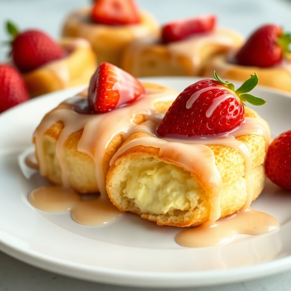 Strawberry Cheesecake Breakfast Rolls with Fresh Strawberries