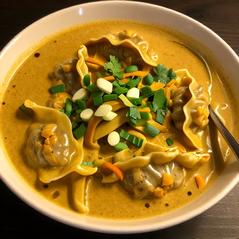 Thai Dumpling Soup with Coconut Curry Flavor