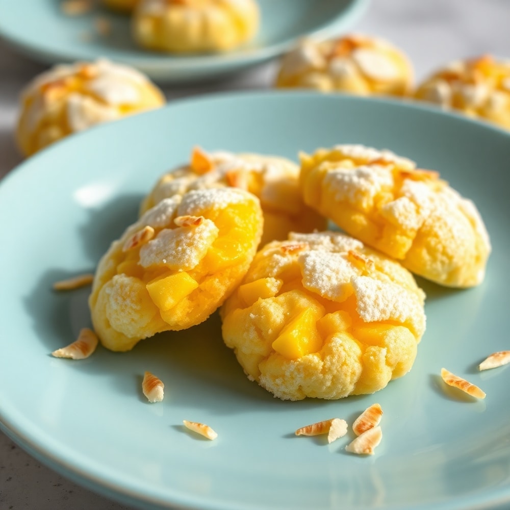 Tropical mango cookies on a light blue plate